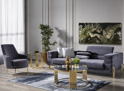 Luxus Sofagarnitur Sofa 3 Sitzer Sessel Stoff Modern Grau Modern Set